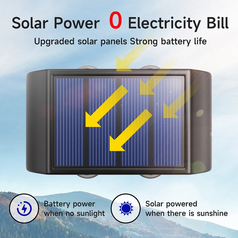 Solar Wall Lamp Outdoor Waterproof Light, Warm Up and Down Lighting, Garden, Yard, Balcony Decorative