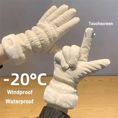 Women Winter Warm Ski Gloves with Fleece Lining and Touch Screen Design