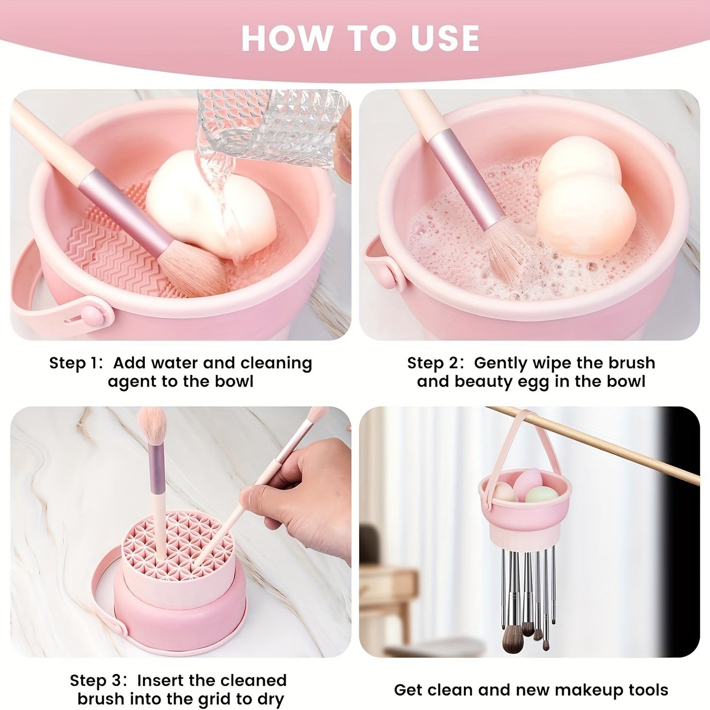 Silicone Makeup Brush Cleaner Mat, Drying Rack and Air Dry Tool, Cosmetic Brush Cleaning Beauty Organizer Kit