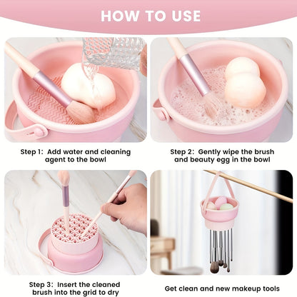Silicone Makeup Brush Cleaner Mat, Drying Rack and Air Dry Tool, Cosmetic Brush Cleaning Beauty Organizer Kit