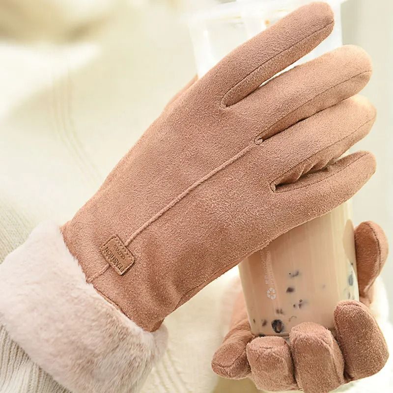 Women Winter Furry Warm Full Finger Mittens with Soft Lining and Outdoor Touchscreen Design