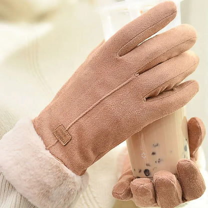 Women Winter Furry Warm Full Finger Mittens with Soft Lining and Outdoor Touchscreen Design