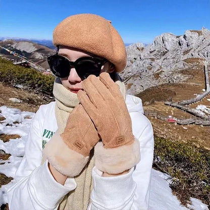 Women Winter Furry Warm Full Finger Mittens with Soft Lining and Outdoor Touchscreen Design