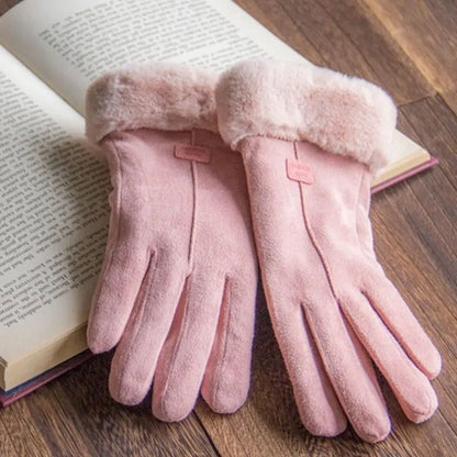 Women Winter Furry Warm Full Finger Mittens with Soft Lining and Outdoor Touchscreen Design