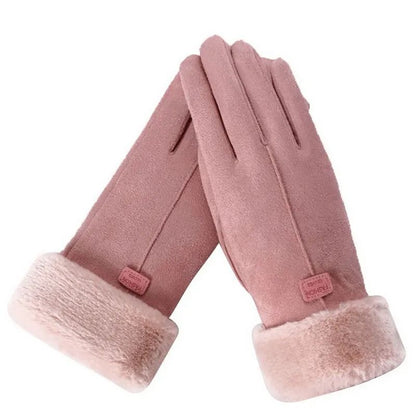 Women Winter Furry Warm Full Finger Mittens with Soft Lining and Outdoor Touchscreen Design