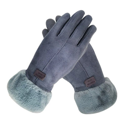 Women Winter Furry Warm Full Finger Mittens with Soft Lining and Outdoor Touchscreen Design