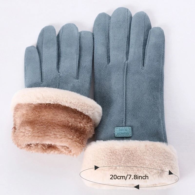 Women Winter Furry Warm Full Finger Mittens with Soft Lining and Outdoor Touchscreen Design