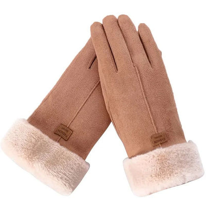 Women Winter Furry Warm Full Finger Mittens with Soft Lining and Outdoor Touchscreen Design