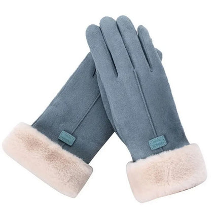 Women Winter Furry Warm Full Finger Mittens with Soft Lining and Outdoor Touchscreen Design
