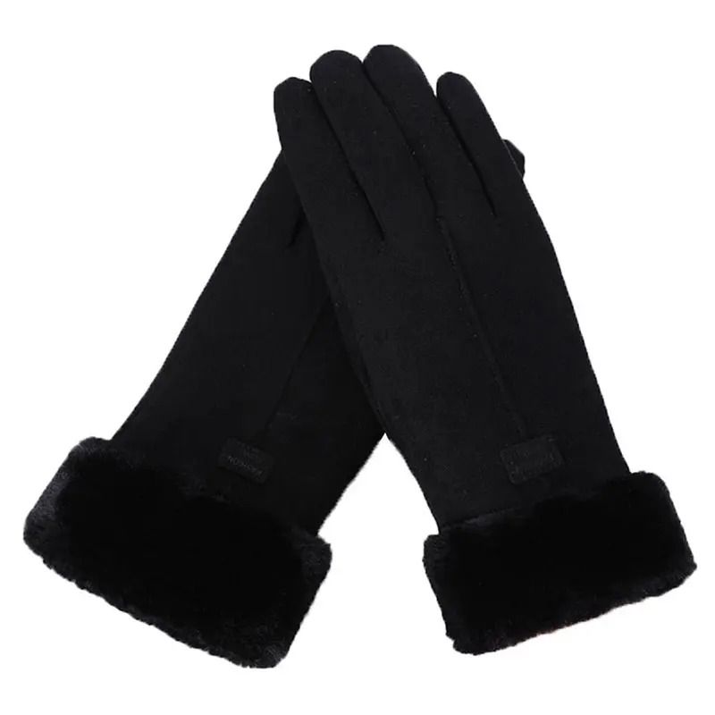 Women Winter Furry Warm Full Finger Mittens with Soft Lining and Outdoor Touchscreen Design