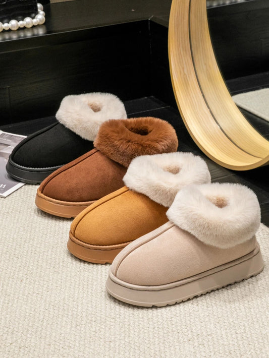 Womens Plush Snow Boots and Mens Winter Indoor Slippers with Faux Fur Lining