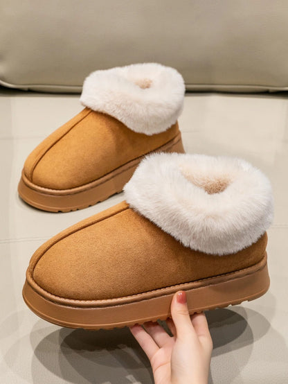 Womens Plush Snow Boots and Mens Winter Indoor Slippers with Faux Fur Lining
