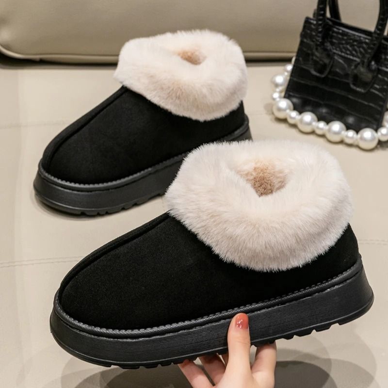 Womens Plush Snow Boots and Mens Winter Indoor Slippers with Faux Fur Lining