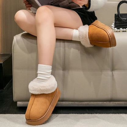 Womens Plush Snow Boots and Mens Winter Indoor Slippers with Faux Fur Lining