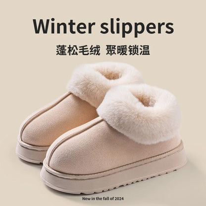 Womens Plush Snow Boots and Mens Winter Indoor Slippers with Faux Fur Lining