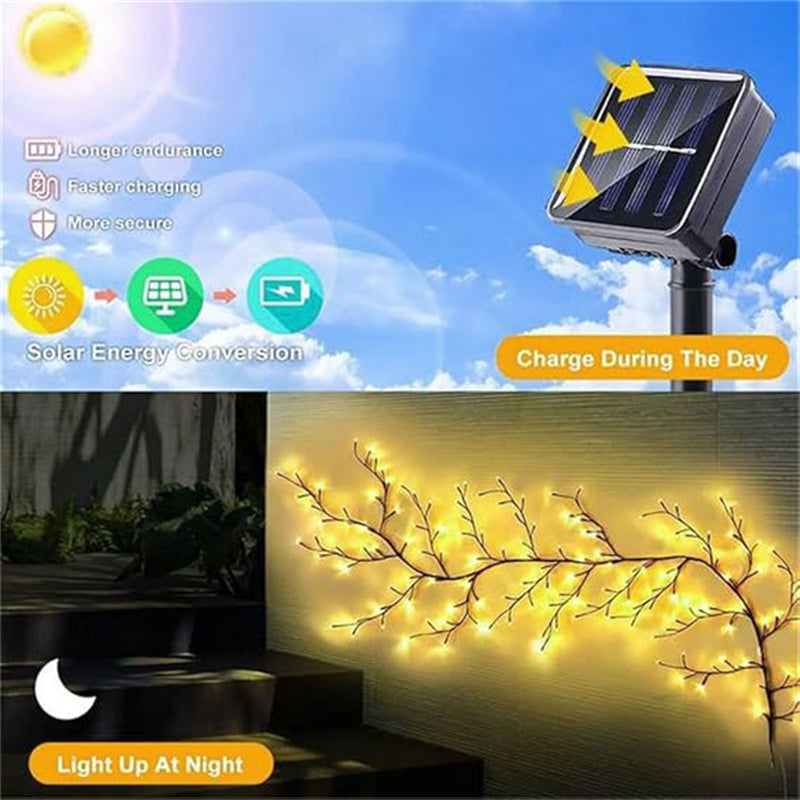 Solar Willow Vine Light Outdoor Waterproof, String Fairy Light, Different Modes, Garden Balcony Wall DIY Decorations