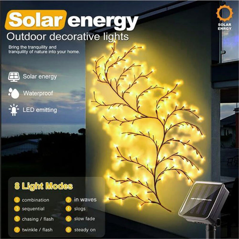 Solar Willow Vine Light Outdoor Waterproof, String Fairy Light, Different Modes, Garden Balcony Wall DIY Decorations