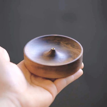 Solid Wood Incense Burner, Handmade Tea Ceremony Round Holder, Agarwood Tray for Stick Incense