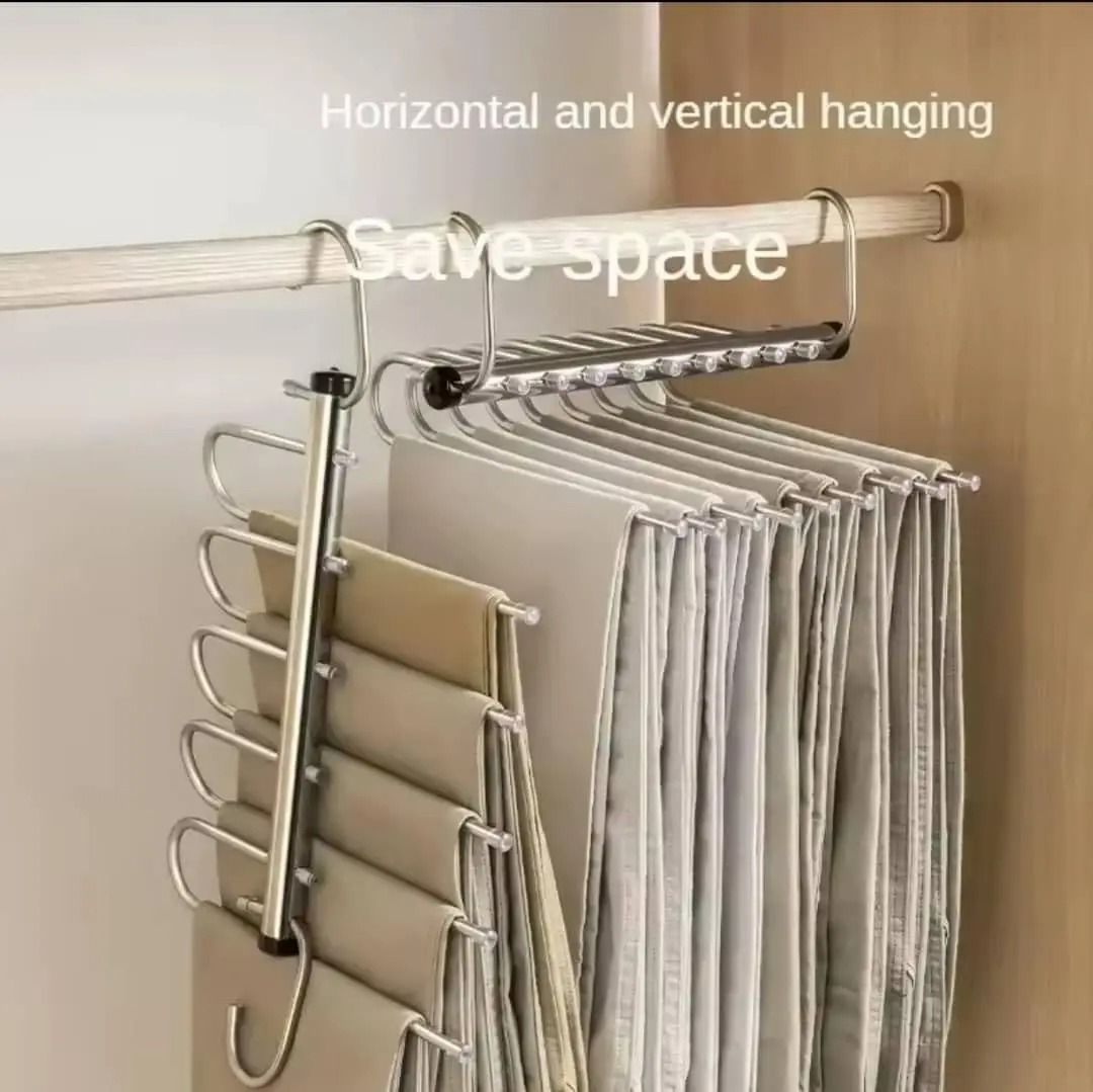 Folding Multi Layer Stainless Steel Pants Hanger Space Saving Clothes Organizer for Wardrobe
