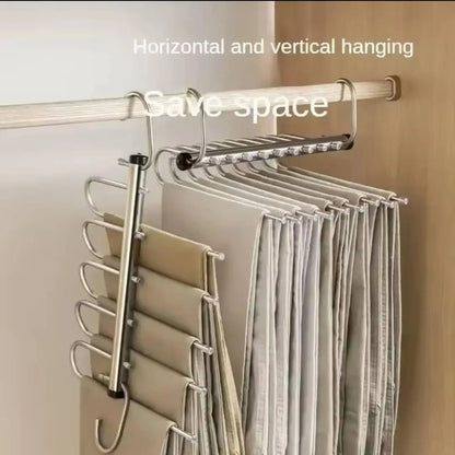 Folding Multi Layer Stainless Steel Pants Hanger Space Saving Clothes Organizer for Wardrobe