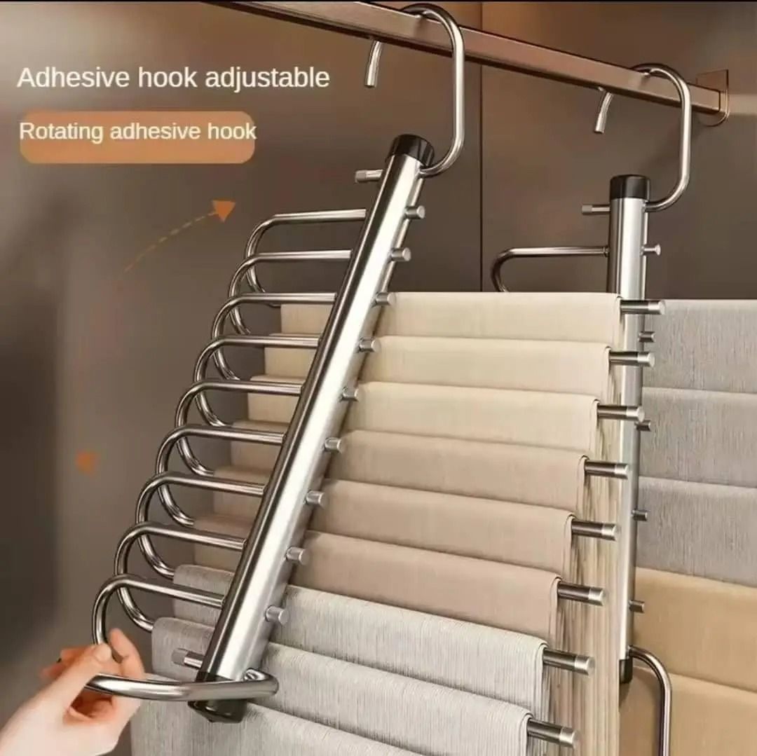 Folding Multi Layer Stainless Steel Pants Hanger Space Saving Clothes Organizer for Wardrobe