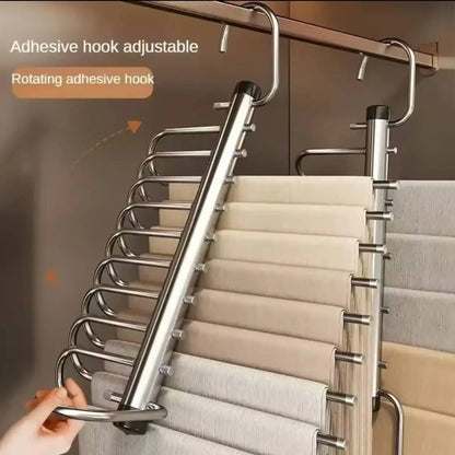 Folding Multi Layer Stainless Steel Pants Hanger Space Saving Clothes Organizer for Wardrobe