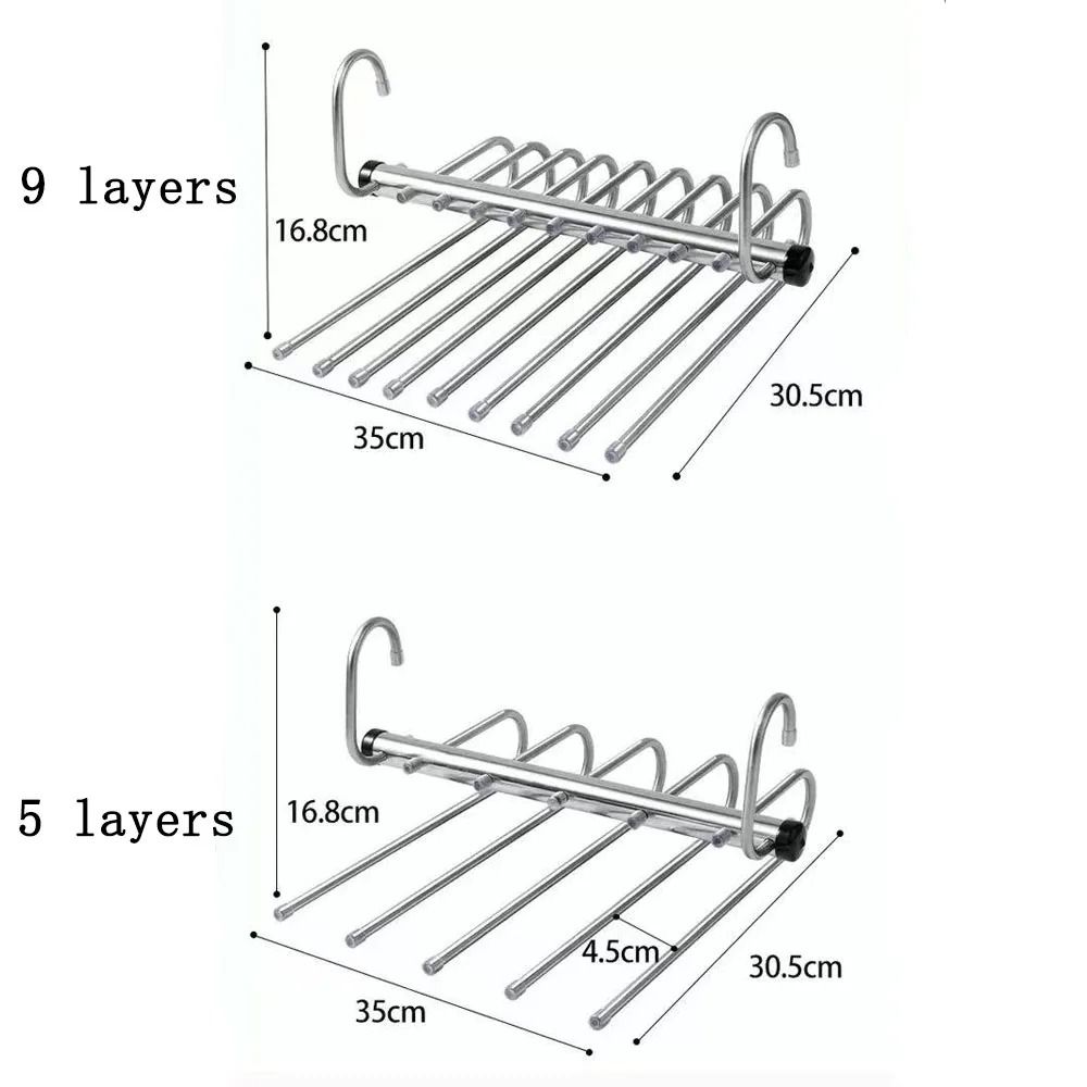 Folding Multi Layer Stainless Steel Pants Hanger Space Saving Clothes Organizer for Wardrobe