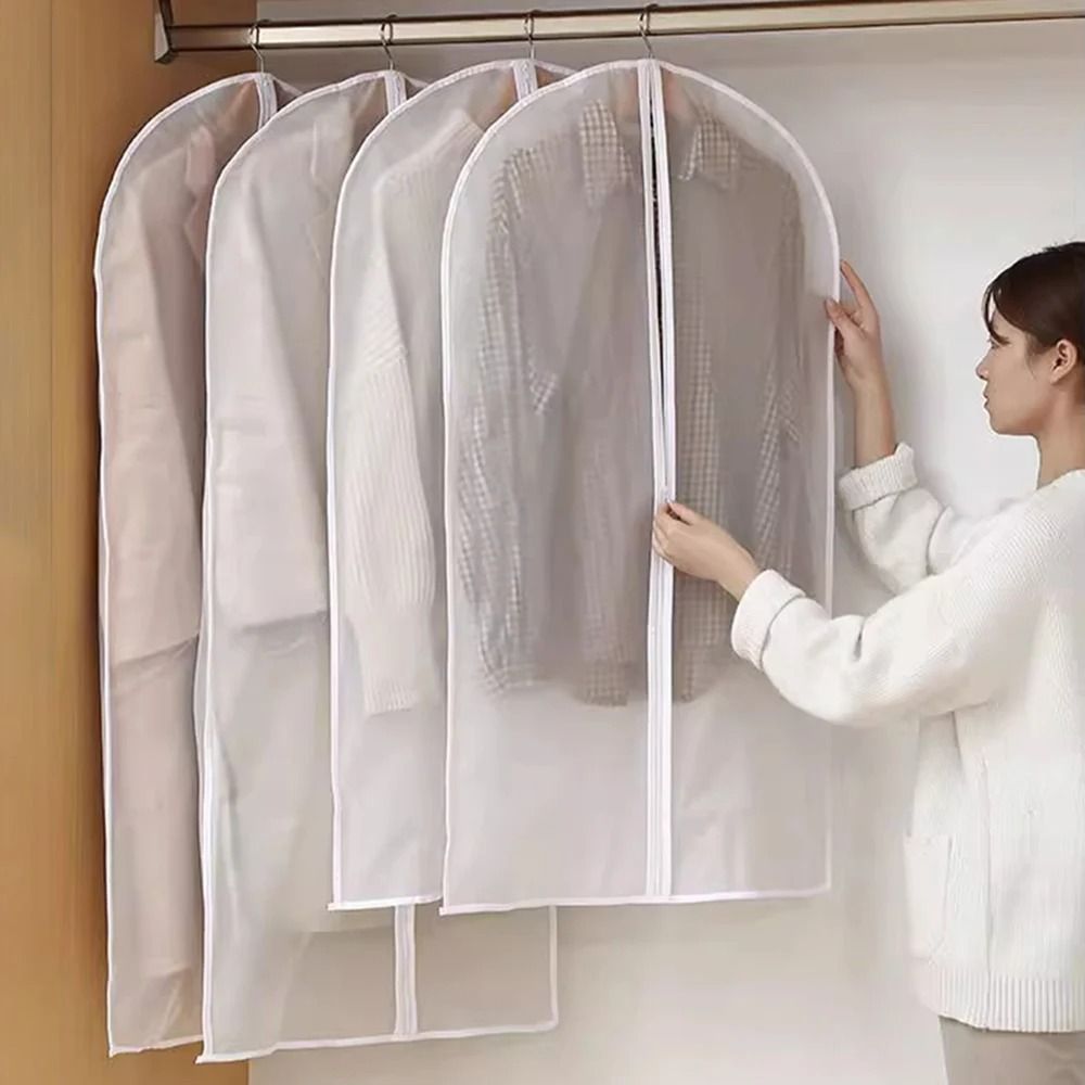 5pcs Transparent Clothes Dust Cover Waterproof Moisture Resistant Dustproof Breathable Hanging Storage Bag