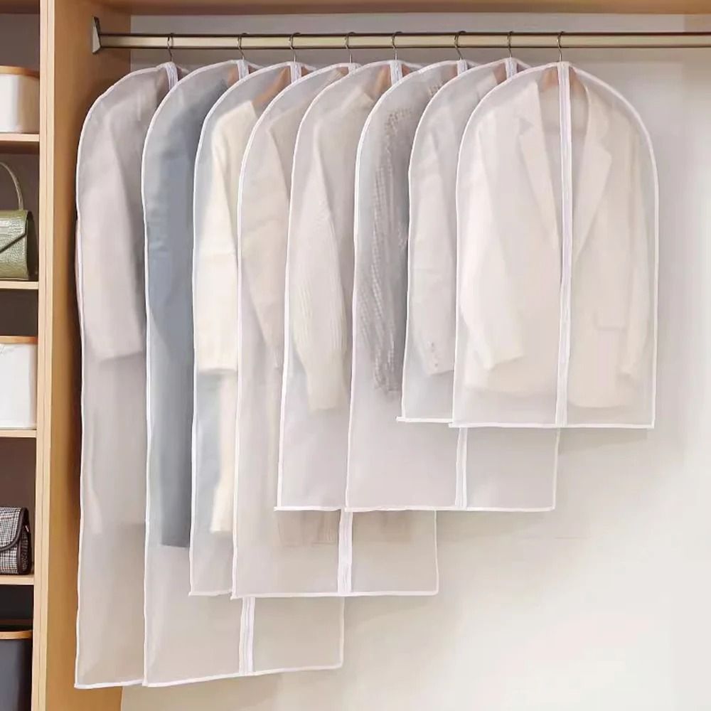 5pcs Transparent Clothes Dust Cover Waterproof Moisture Resistant Dustproof Breathable Hanging Storage Bag