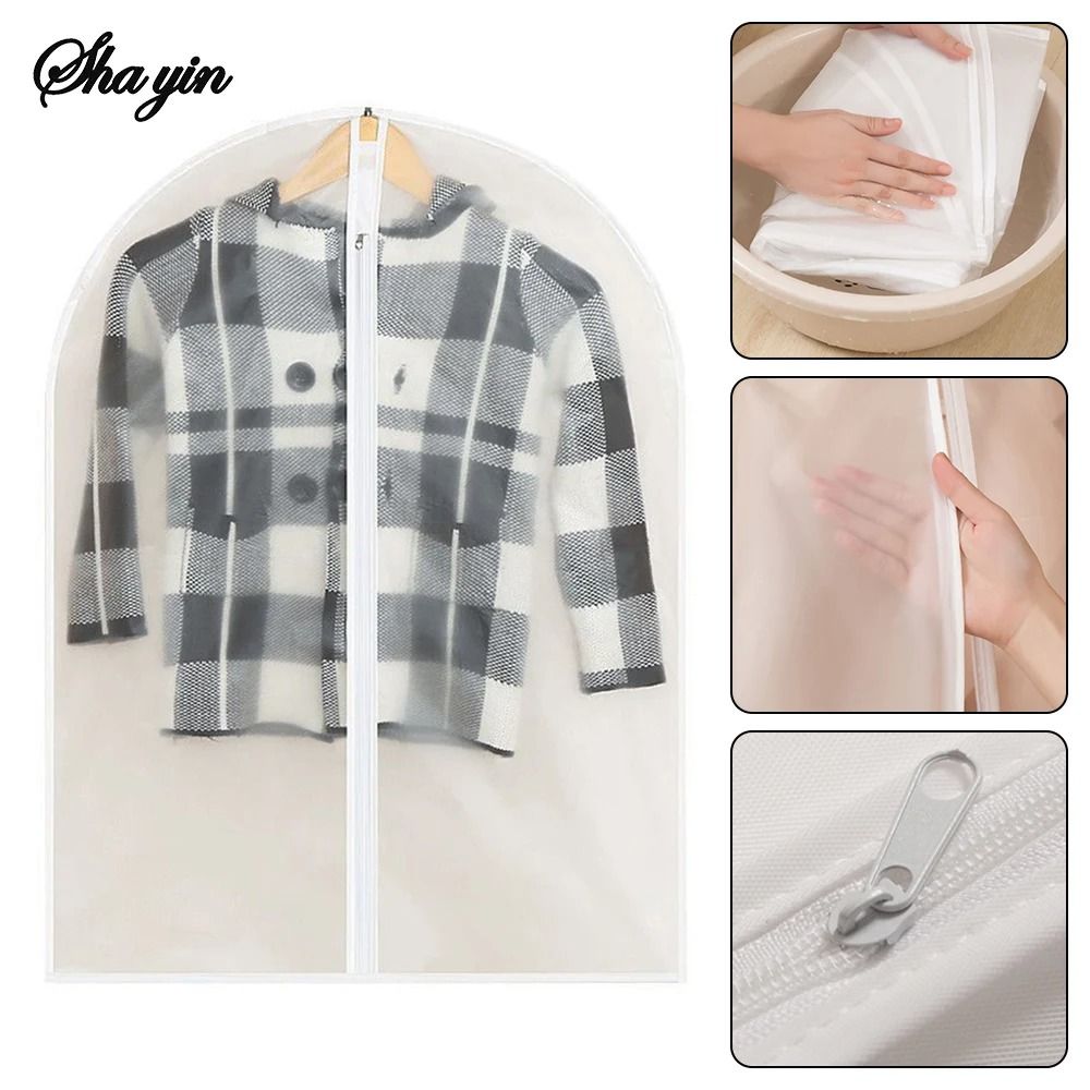 5pcs Transparent Clothes Dust Cover Waterproof Moisture Resistant Dustproof Breathable Hanging Storage Bag