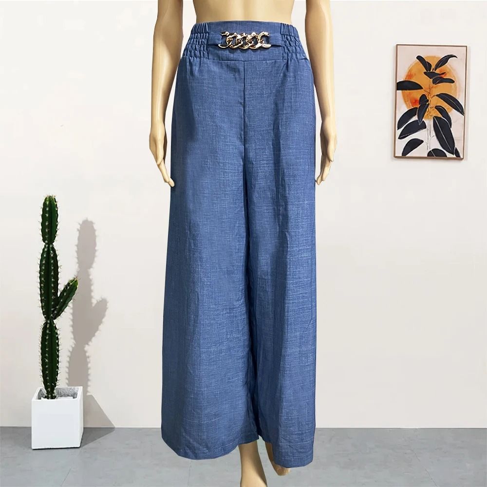 High Waist Solid Color Wide Leg Pants Summer Chic Loose Elegant Flared Trousers for Women