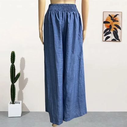 High Waist Solid Color Wide Leg Pants Summer Chic Loose Elegant Flared Trousers for Women