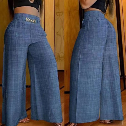High Waist Solid Color Wide Leg Pants Summer Chic Loose Elegant Flared Trousers for Women