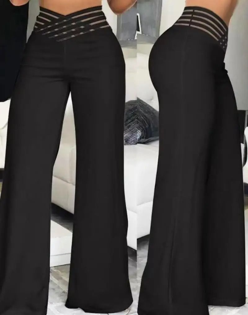 High Waist Solid Color Wide Leg Pants Summer Chic Loose Elegant Flared Trousers for Women