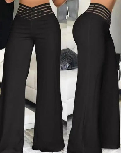 High Waist Solid Color Wide Leg Pants Summer Chic Loose Elegant Flared Trousers for Women