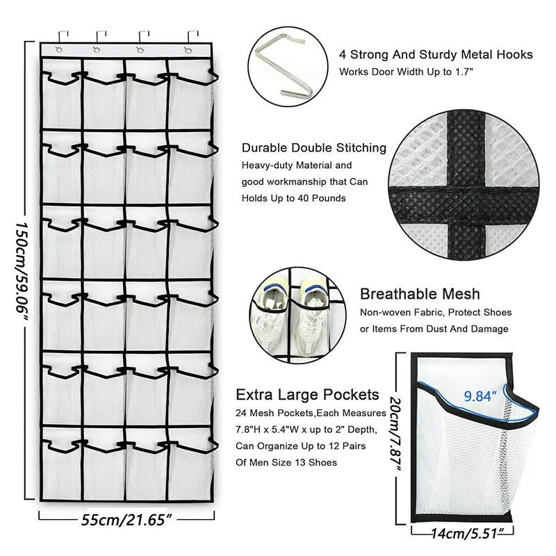 Wall Mounted 24 Pocket Door Organizer for Shoes and Accessories