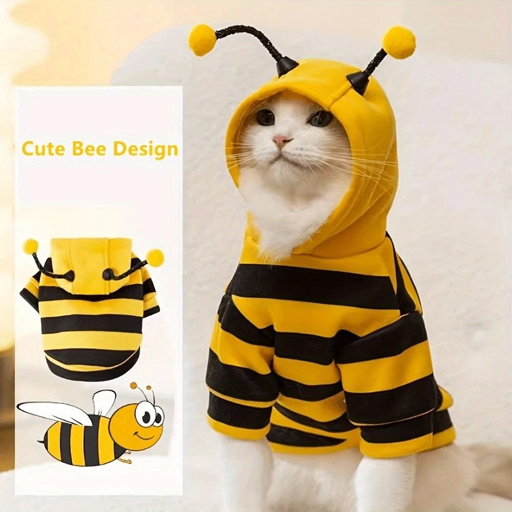 Bee Costume Hoodie for Pets Cozy Winter Outfit for Small Dogs and Cats