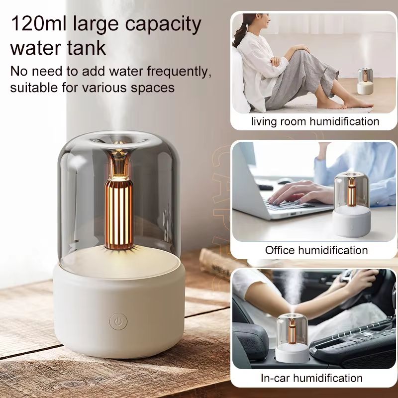 4 oz (120 mL) Candlelight Aroma Diffuser & Cool-Mist Humidifier – USB Rechargeable Night Light for Relaxing Ambience