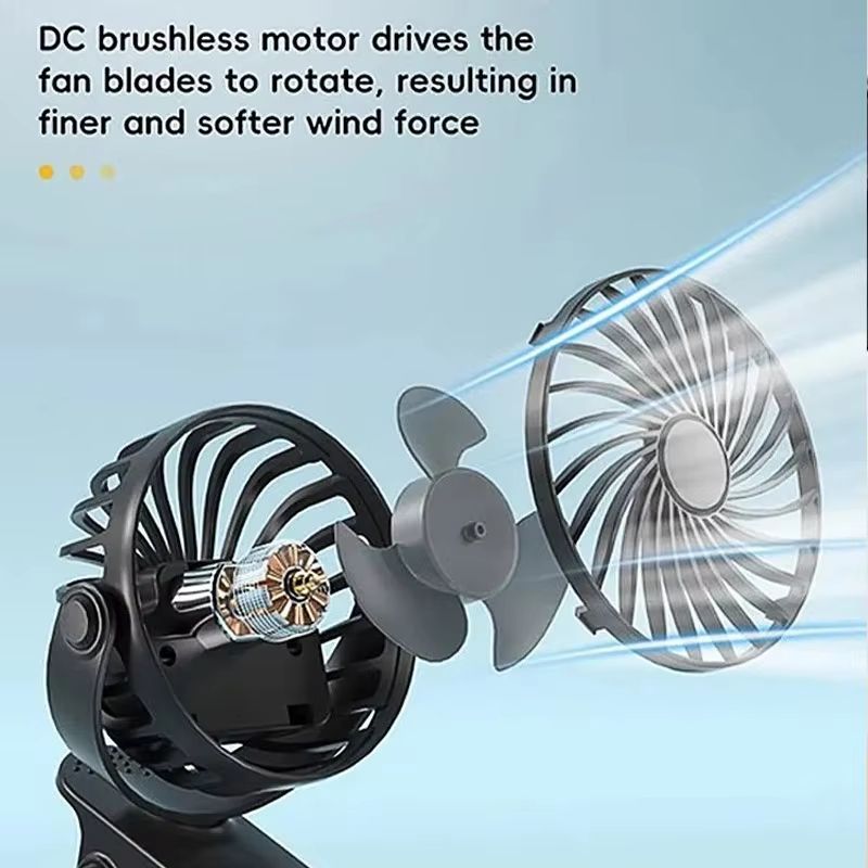 Portable Rechargeable Electric Fan with 720 Degree Rotation and Clip Mount