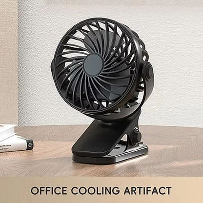 Portable Rechargeable Electric Fan with 720 Degree Rotation and Clip Mount