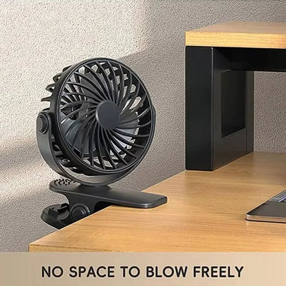Portable Rechargeable Electric Fan with 720 Degree Rotation and Clip Mount