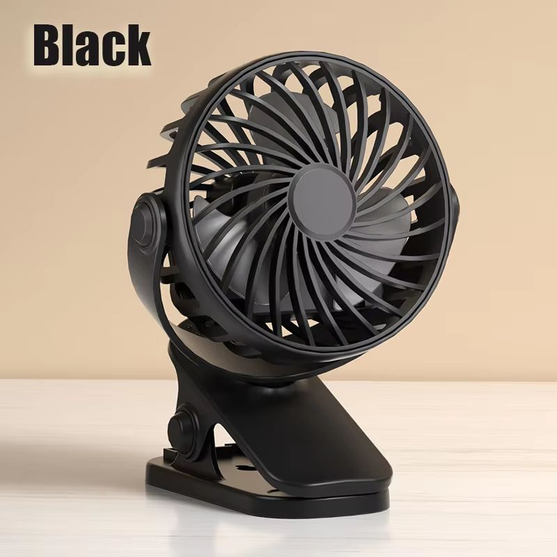 Portable Rechargeable Electric Fan with 720 Degree Rotation and Clip Mount