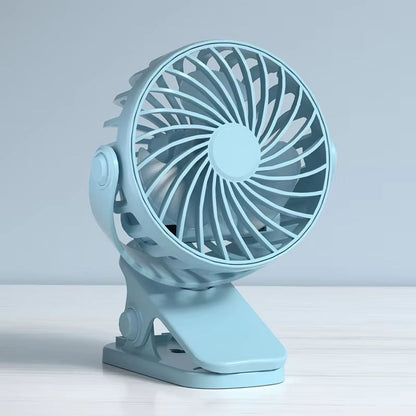 Portable Rechargeable Electric Fan with 720 Degree Rotation and Clip Mount