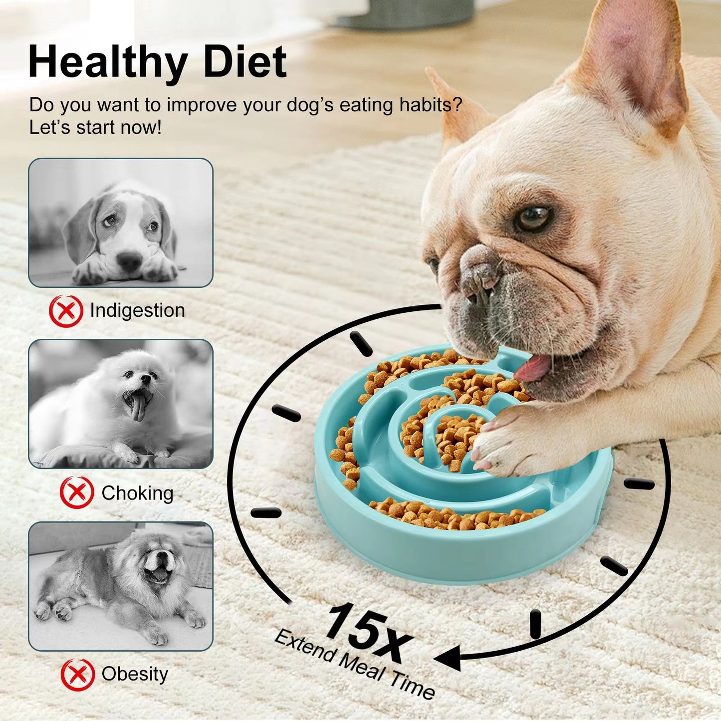 Eco Dog Slow Feeder Bowl – Non-Slip Puzzle & Anti-Gulp Dish for Large, Medium & Small Dogs