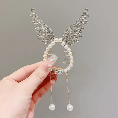AngelGleam Tassel Hair Clip – Elegant Wing and Pearl Hair Accessory for Girls and Women