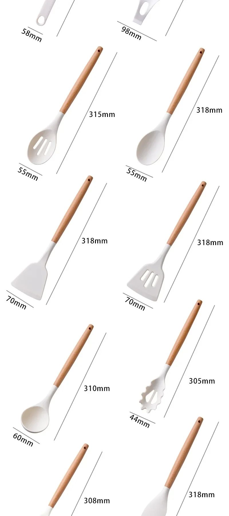 12Pcs Silicone Utensils Set Non Stick Cookware Spatula Shovel Egg Beaters Wooden Handle Kitchenware Cooking Tools