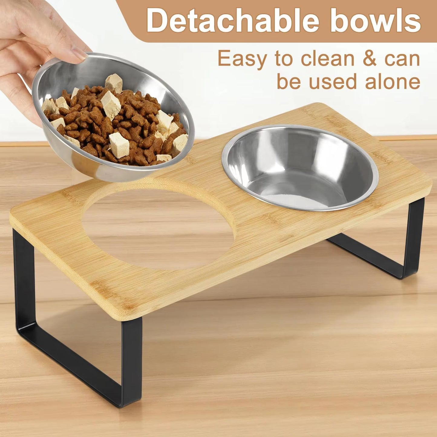 PawComfort Raised Cat Feeding Station – 15° Tilted Elevated Double Bowls with Wooden Stand