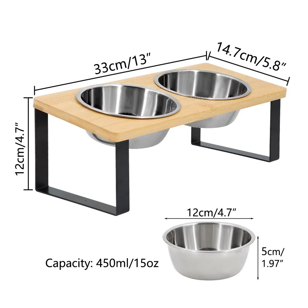 PawComfort Raised Cat Feeding Station – 15° Tilted Elevated Double Bowls with Wooden Stand