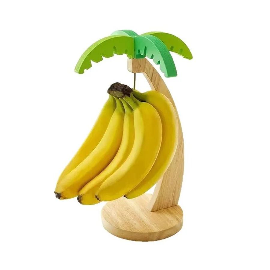 Wooden Banana Holder with Palm Leaf Design Fruit Hanging Rack