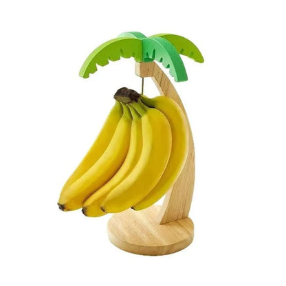 Wooden Banana Holder with Palm Leaf Design Fruit Hanging Rack
